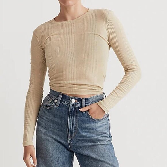 Madewell Variegated Ribbed Crewneck Lightweight Fitted Long-Sleeve Tee Size S - Picture 1 of 8